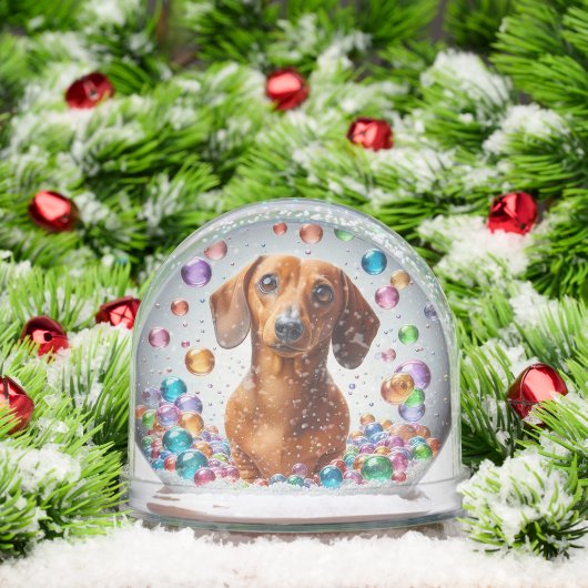 RED SMOOTH COAT DACHSHUND SNOW GLOBE SCHNEEKUGELN (Weihnachten)