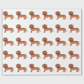 Red Smooth Coat Dackel Niedlich Cartoon Dog Muster Geschenkpapier (Flach)