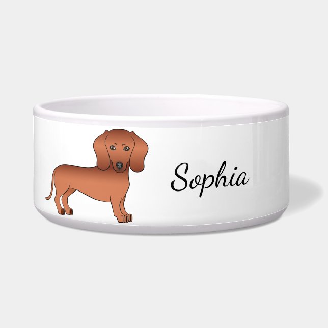 Red Smooth Coat Dackel Niedlich Cartoon Dog & Name Napf (Vorderseite)