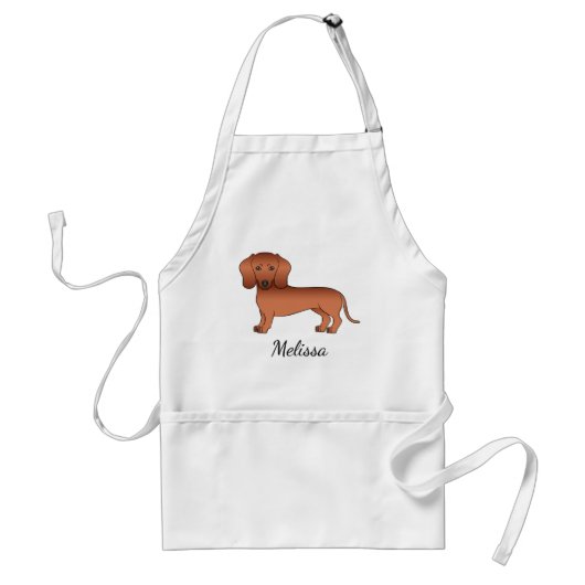 Red Smooth Coat Dackel Niedlich Cartoon Dog & Name Schürze (Vorne)