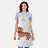 Red Smooth Hair Dackel Niedlich Cartoon Dog & Name Schürze (Getragen)