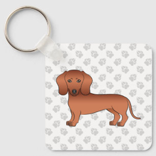 Red Smooth Hair Dackel Niedlich Cartoon Dog & Paws Schlüsselanhänger