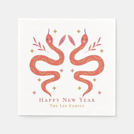 Red Snake & Mushroom Chinesisches Neujahrsfest-Par Serviette (Vorderseite)