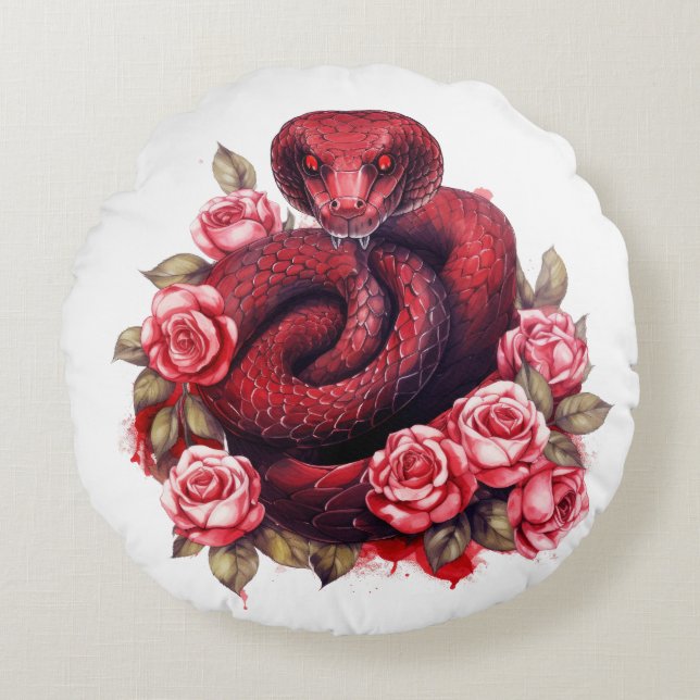 Red Snake Rundes Kissen (Vorderseite)