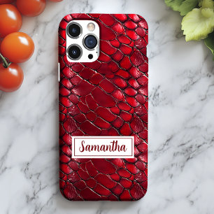 Red Snakeskin Personalisiert Name Animal Print iPhone 16 Hülle
