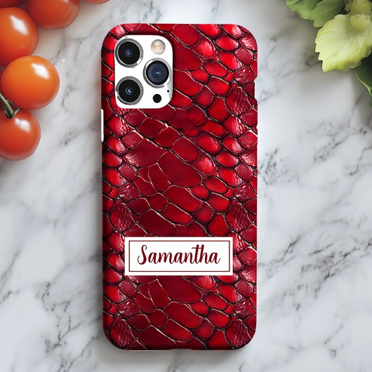 Red Snakeskin Personalisiert Name Animal Print Case-Mate iPhone Hülle