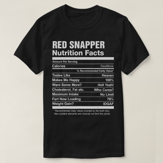 Red Snapper Nutrition Facts Funny Graphic T-Shirt (Design vorne)