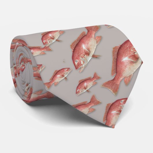 Red Snapper Saltwater Fish Pattern Krawatte (Gerollt)