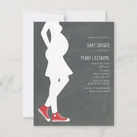 Red Sneakers Baby Bump Baby Dusche Einladung (Vorderseite)