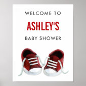 Red Sneakers Baby Dusche Begrüßungszeichen Plakat (Vorne)