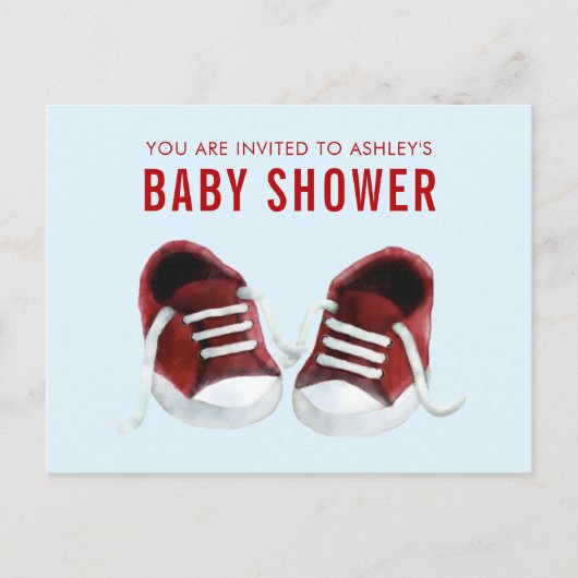 Red Sneakers Baby Dusche Einladung Postkarte (Vorderseite)
