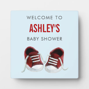 Red Sneakers Baby Shower Welcome Sign Plate Fotoplatte