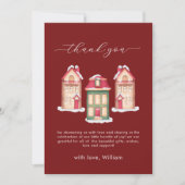 Red Snow Gingerbread Village Baby Shower Dankeskarte (Vorderseite)