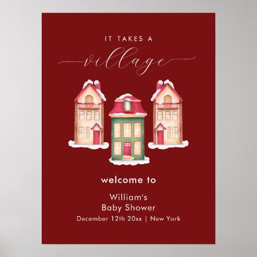 Red Snow Gingerbread Village Baby Shower Welcome Poster (Vorne)
