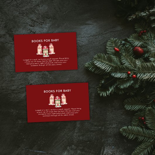 Red Snow Gingerbread Village Books Baby Shower Begleitkarte