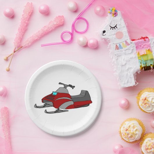 Red Snow Mobile Pappteller (Party)