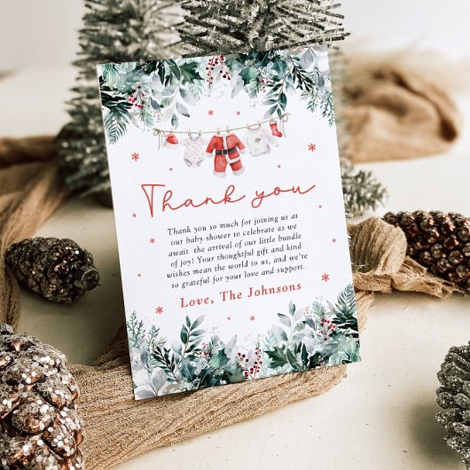 Red Snow Winter Weihnachtskleidung Baby Dusche Dankeskarte