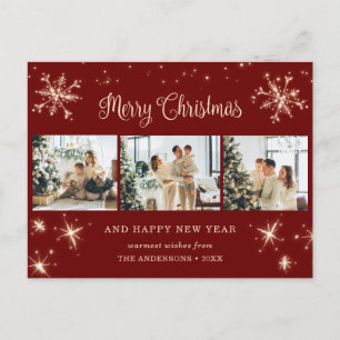 Red Snowflake 3 FotoCollage Feiertagspostkarte