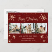 Red Snowflake 3 FotoCollage Feiertagspostkarte (Vorne/Hinten)