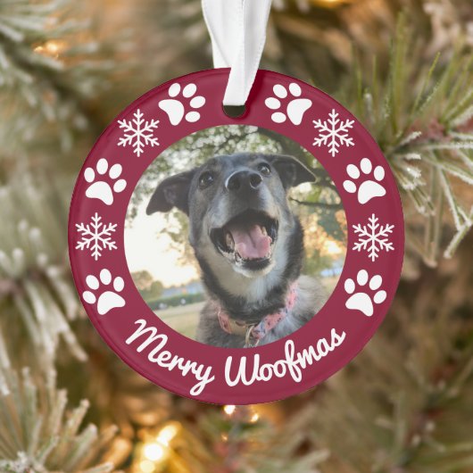 Red Snowflake and Paws Dog Foto Weihnachten Ornament (Baum)