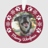 Red Snowflake and Paws Dog Foto Weihnachten Ornament (Vorderseite)