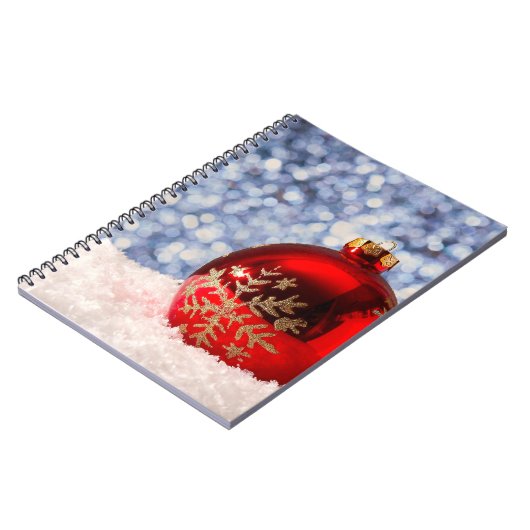 Red Snowflake Christmas Bauble Notizblock (Linke Seite)