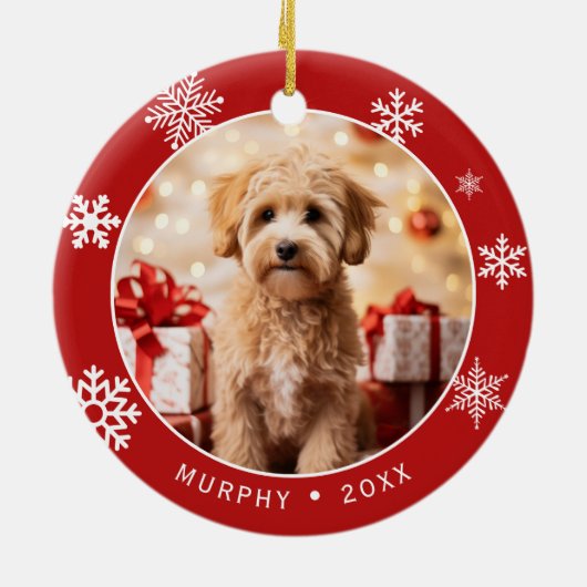 Red Snowflake Double-Sided Dog Photo Ornament (Hinten)