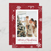 Red Snowflake Foto Frohe Weihnachtskarte Feiertagskarte (Vorne/Hinten)