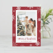 Red Snowflake Foto Frohe Weihnachtskarte Feiertagskarte (Stehend Vorderseite)