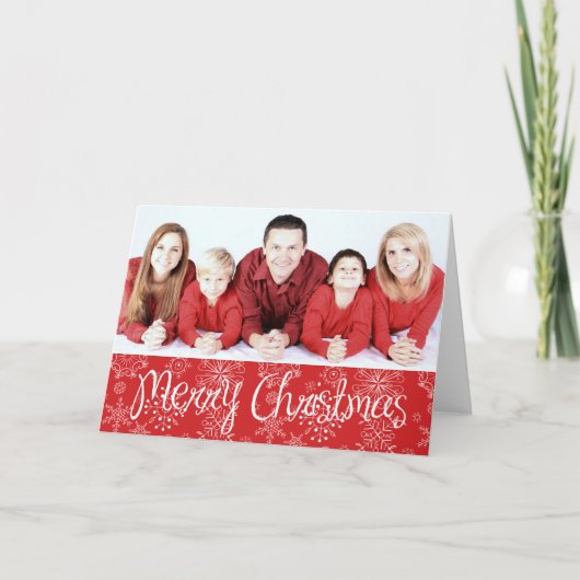 Red Snowflake Foto Weihnachtskarte Feiertagskarte (Vorderseite)