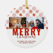 Red Snowflake Frohe Weihnachtsfamilie 2 Fotos Keramik Ornament (Vorne)