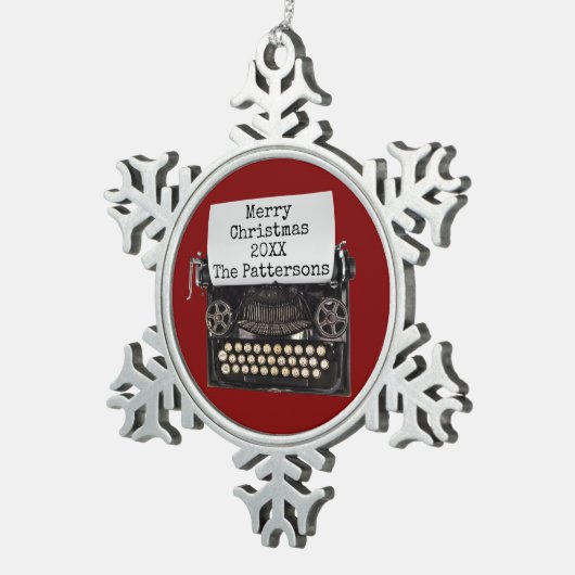 Red Snowflake Gerahmte Schreibmaschine Weihnachtss Schneeflocken Zinn-Ornament (Rechts)