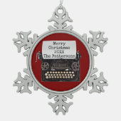 Red Snowflake Gerahmte Schreibmaschine Weihnachtss Schneeflocken Zinn-Ornament (Vorderseite)