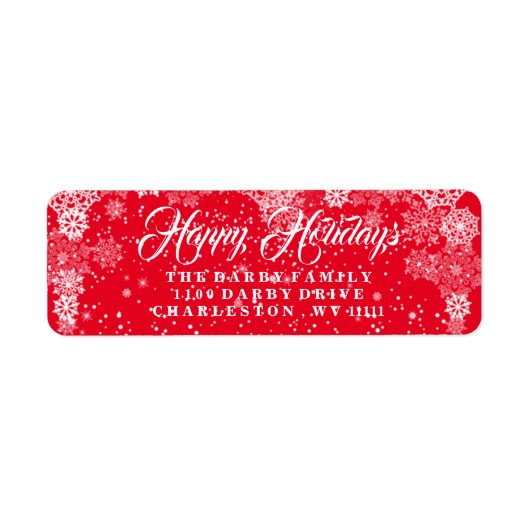 Red Snowflake Happy Holidays Label (Vorne)