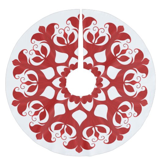 Red Snowflake Ice Crystal Blume Muster auf Weiß Polyester Weihnachtsbaumdecke (Vorderseite)