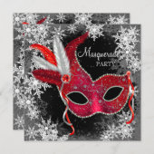 Red Snowflake Masquerade Party Einladung (Vorne/Hinten)