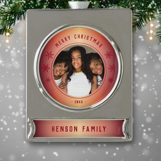 Red Snowflake Metallic Foto Weihnachten Banner-Ornament Silber