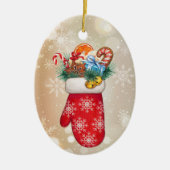 Red Snowflake Mittens with Christmas Goodies Keramik Ornament (Vorne)