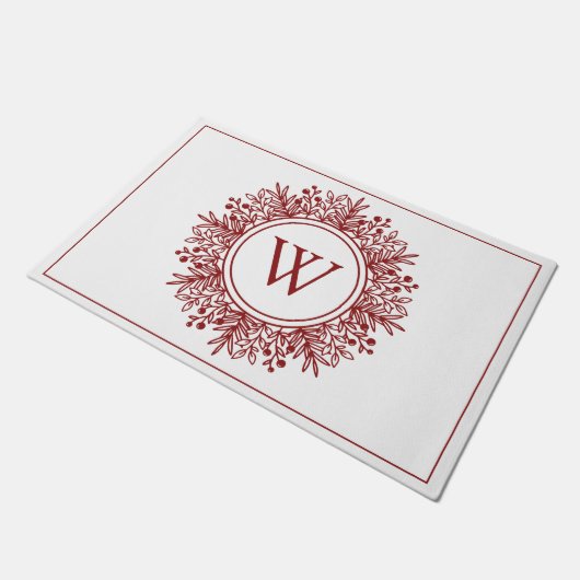 Red Snowflake Monogram Fußmatte (Schrägansicht)