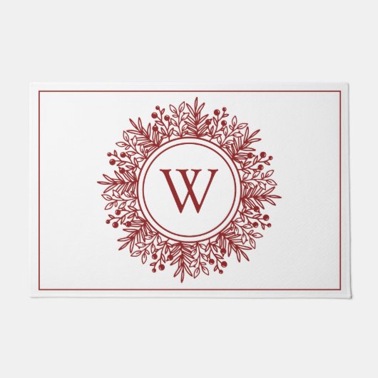 Red Snowflake Monogram Fußmatte (Vorderseite)