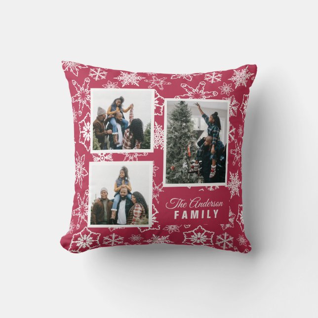 Red Snowflake Muster Custom Holiday Fotos Kissen (Vorderseite)