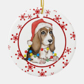 Red Snowflake Naughty Beagle Pup Holiday Keramik Ornament (Vorne)