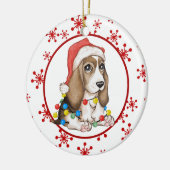 Red Snowflake Naughty Beagle Pup Holiday Keramik Ornament (Links)