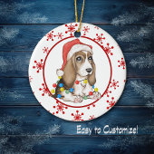 Red Snowflake Naughty Beagle Pup Holiday Keramik Ornament