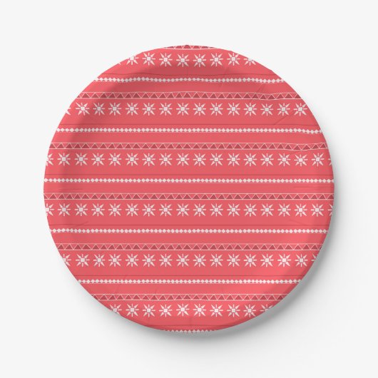 Red Snowflake Pattern Pappteller (Vorderseite)