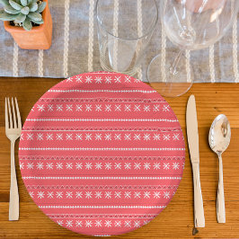 Red Snowflake Pattern Pappteller