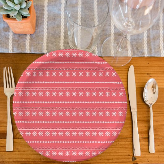 Red Snowflake Pattern Pappteller