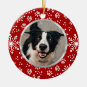 Red Snowflake Paw Pattern Pet Foto Keramik Ornament (Vorne)