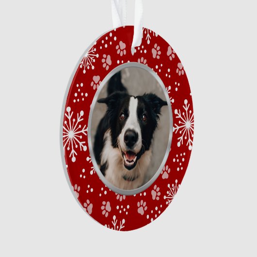 Red Snowflake Paw Pattern Pet Foto Ornament (Vorderseite)