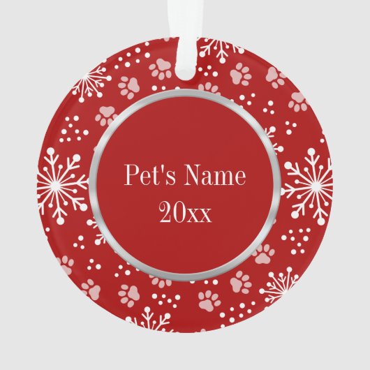 Red Snowflake Paw Pattern Pet Foto Ornament (Rückseite)